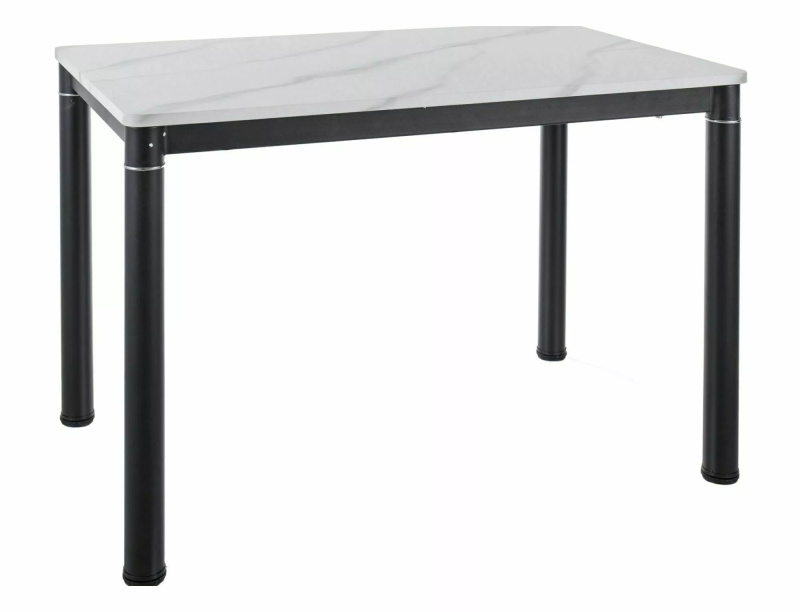 Jídelní stůl DAMAR 110x70 cm – bílá deska s mramorovým efektem / černá kovová konstrukce