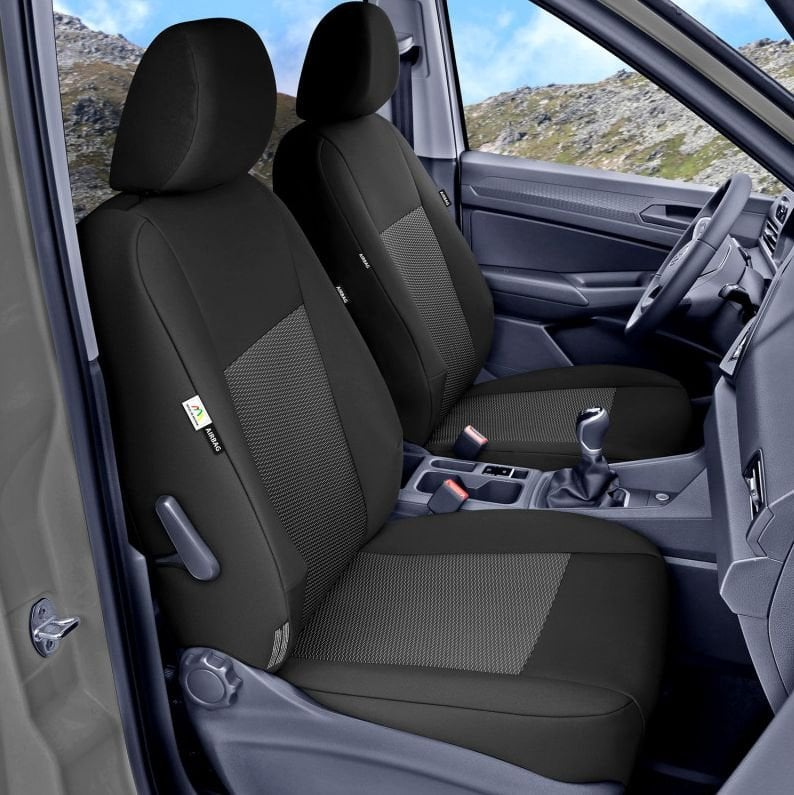 Přesné autopotahy VW Caddy 2021- (spolujezdec, nesklopná sedačka se stolkem)