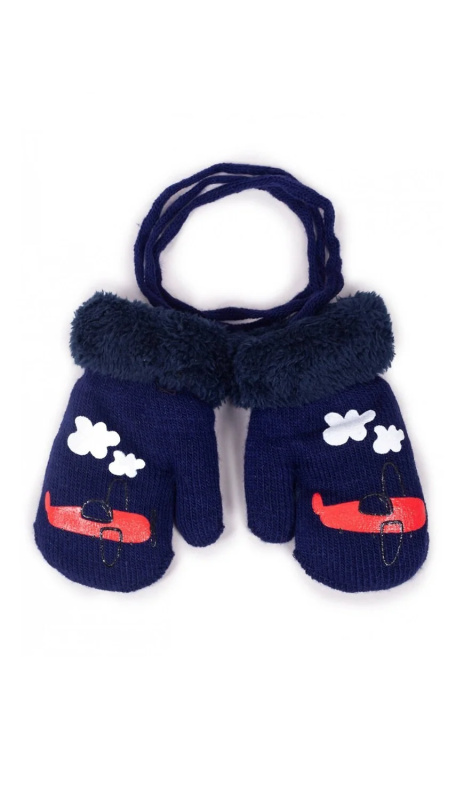 Chlapecké rukavice RED-011C Kožešina se šňůrkou směs barev 10 cm