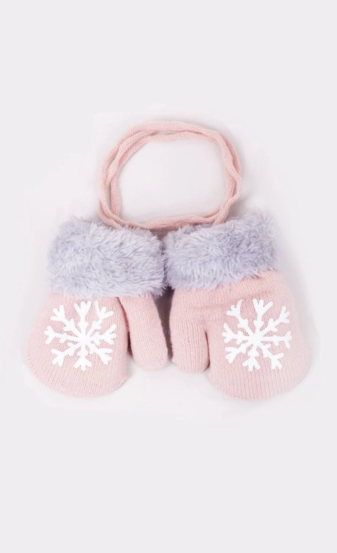Dívčí rukavice RED 0011G Kožešina, se šňůrkou směs barev 10 cm