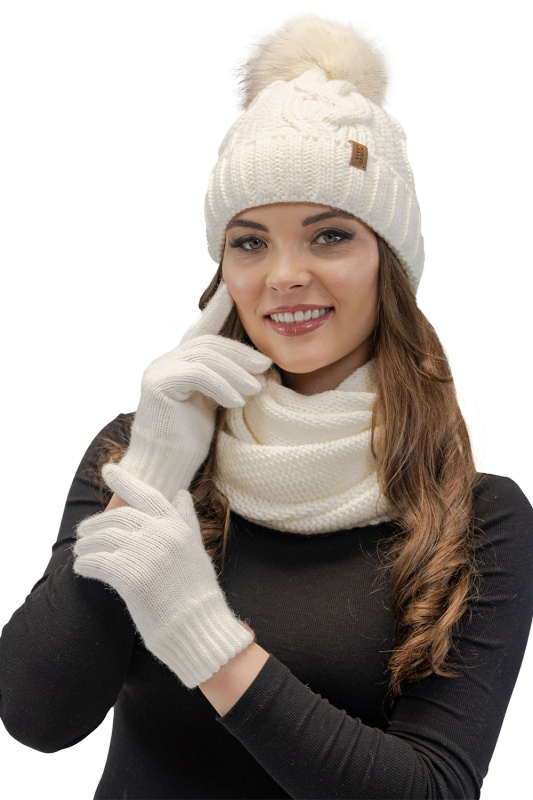 Komplet Vivisence 7014 Kmpl+R čepice, šála, rukavice Barva: Smetanová, Velikost: UNI