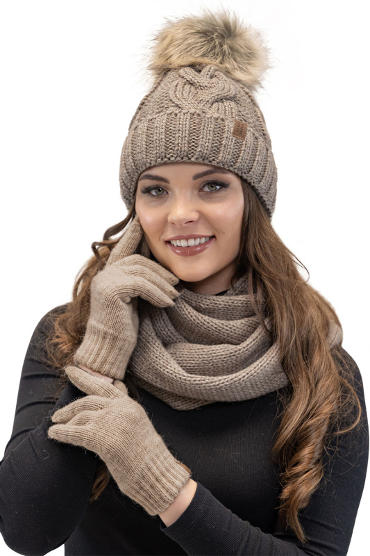 Komplet Vivisence 7014 Kmpl+R čepice, šála, rukavice Barva: Béžová, Velikost: UNI