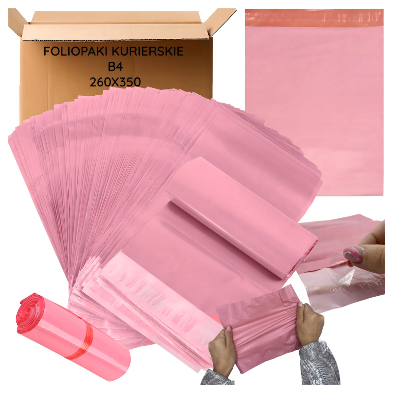 Růžové poštovní obálky z plastu B4 260 × 350 mm, 50 ks