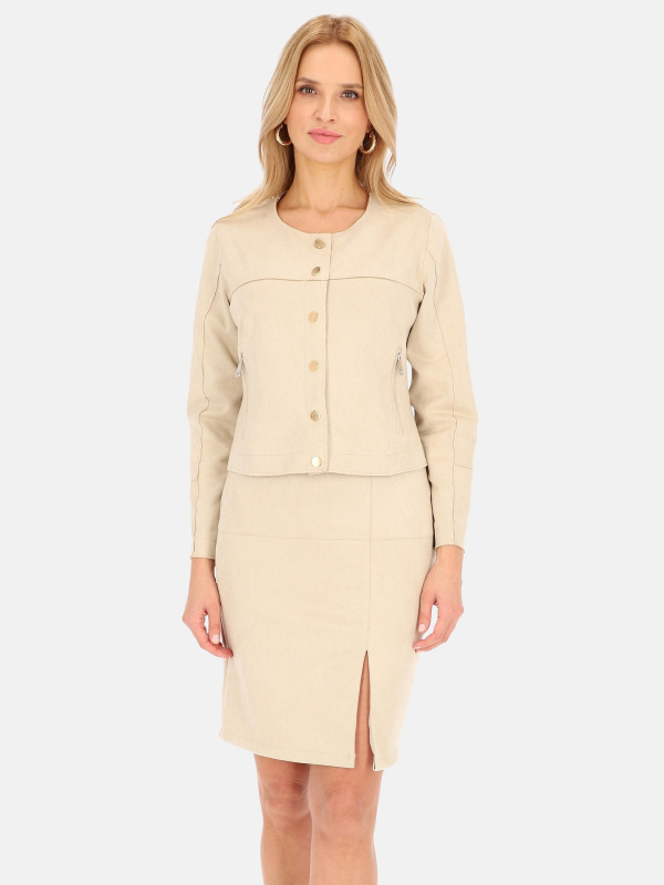 PERSO Woman's Women's short suede jacket with gold snap buttons