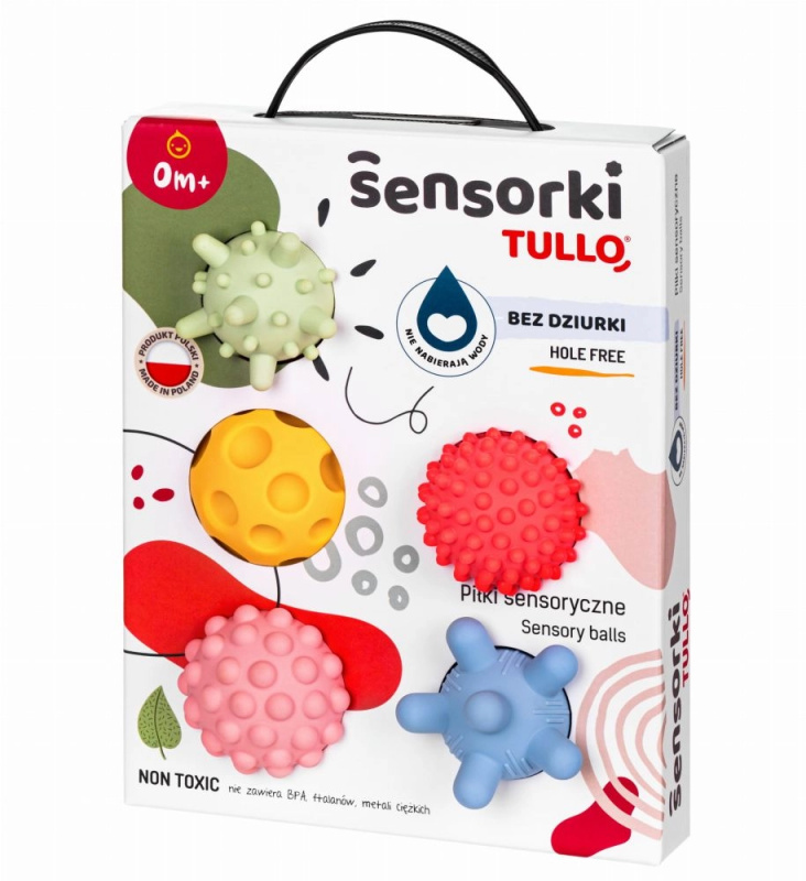 TULLO 496 Senzorické kuličky, 5 ks, pastelové, bez dírek