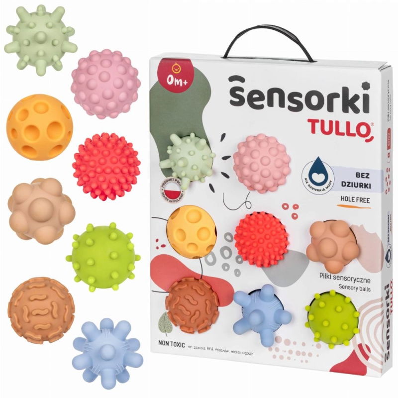 TULLO 497 Senzorické kuličky, 8 ks, pastelové, bez dírek