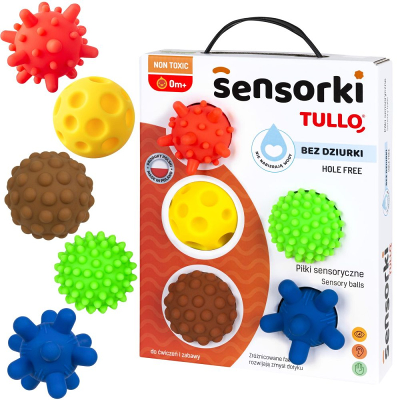 senzorické míčky pro miminka – sada 5 kusů bez dírek
