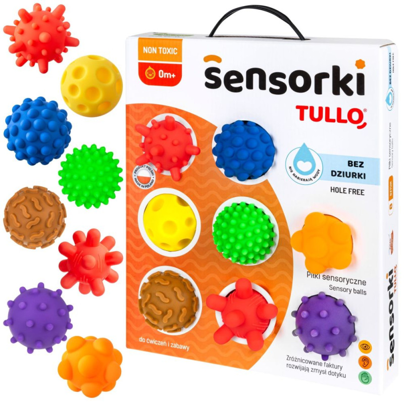 Senzorické míčky TULLO – sada 8 kusů bez otvorů