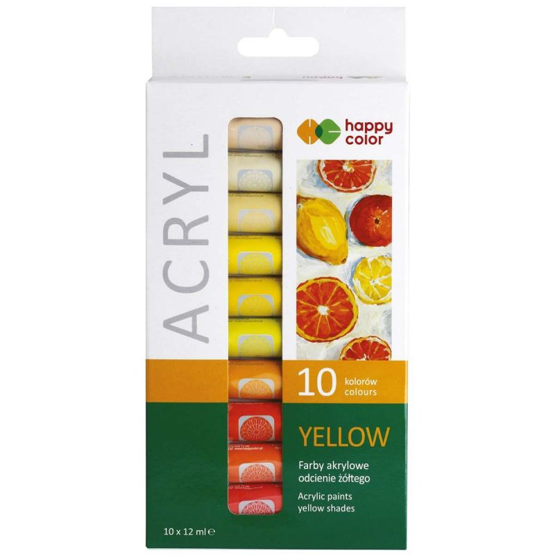 Akrylové barvy Happy Color sada - žlutá (10x12ml)