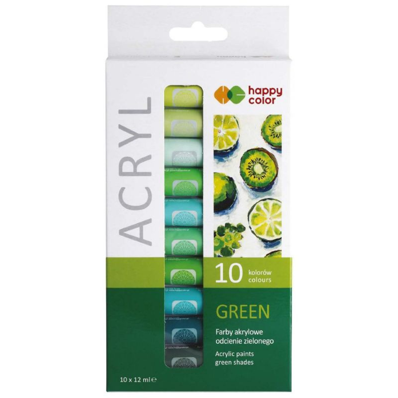 Akrylové barvy Happy Color sada - zelená (10x12ml)
