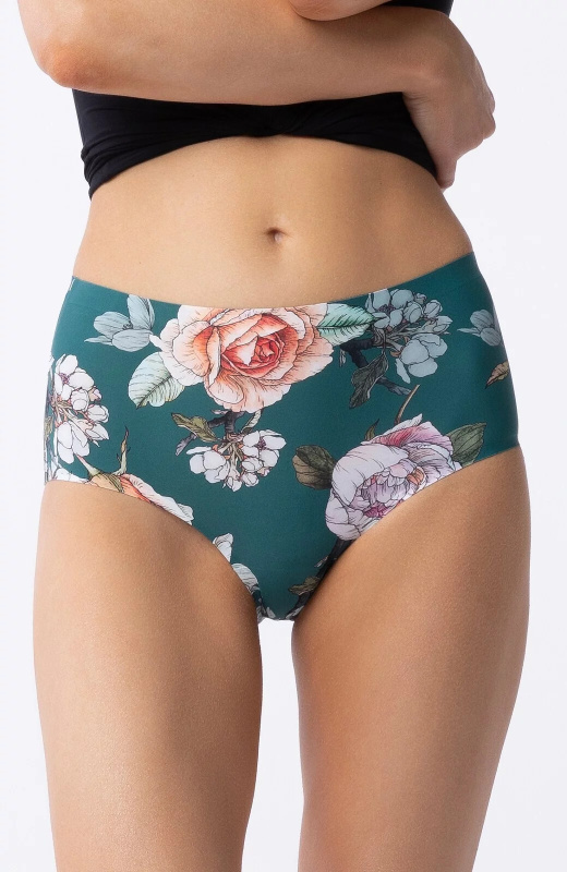 Dámské kalhotky Tea Rose Simple Brasil Maxi zelené se vzorem - Julimex  M