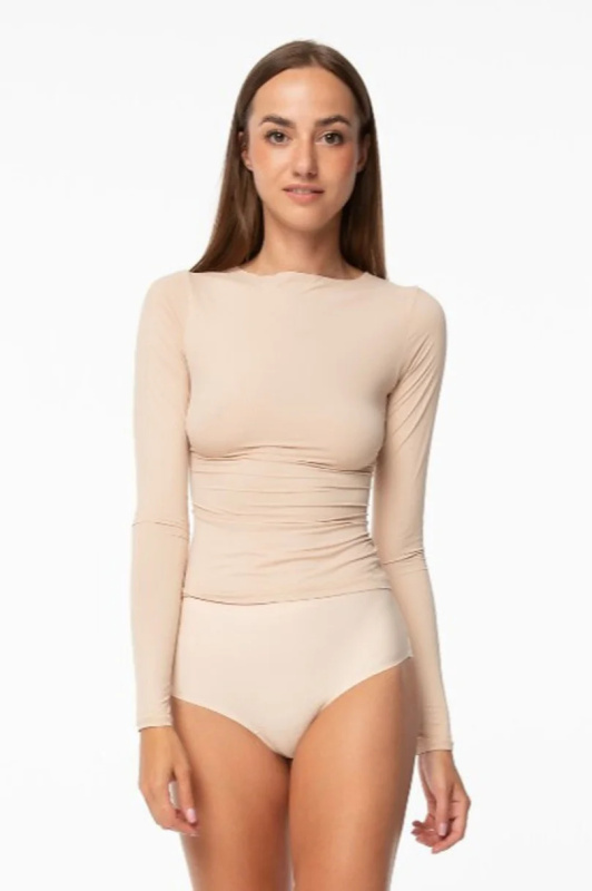Dámské tričko Julimex Simple Longsleeve Barva: Béžová, Velikost: S