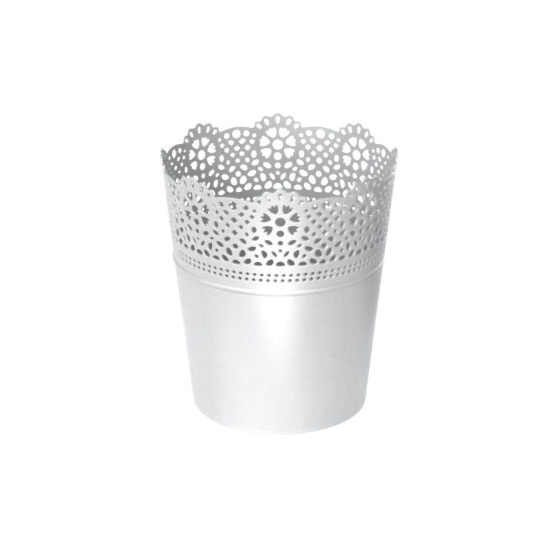 Prosperplast Květináč s krajou LACE bílý, pr. 16 cm