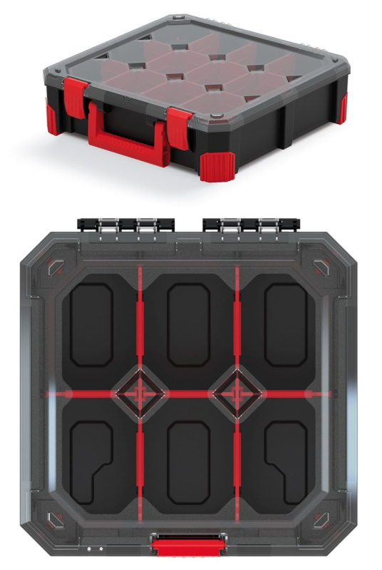 Organizér 280 x 280 x 110 mm, 6 přihrádek, průhledné víko - Kistenberg