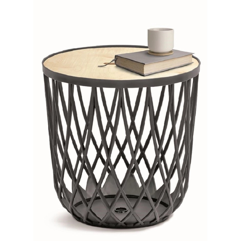 Prosperplast Plastový univerzální koš Uniqubo s dřev. víkem, antracit, pr. 44 cm