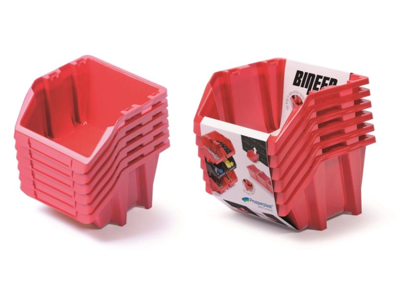 PROSPERPLAST Set plastových úložných boxů 6ks BINEER SHORT SET 214 x 198 x 238 cmčervený