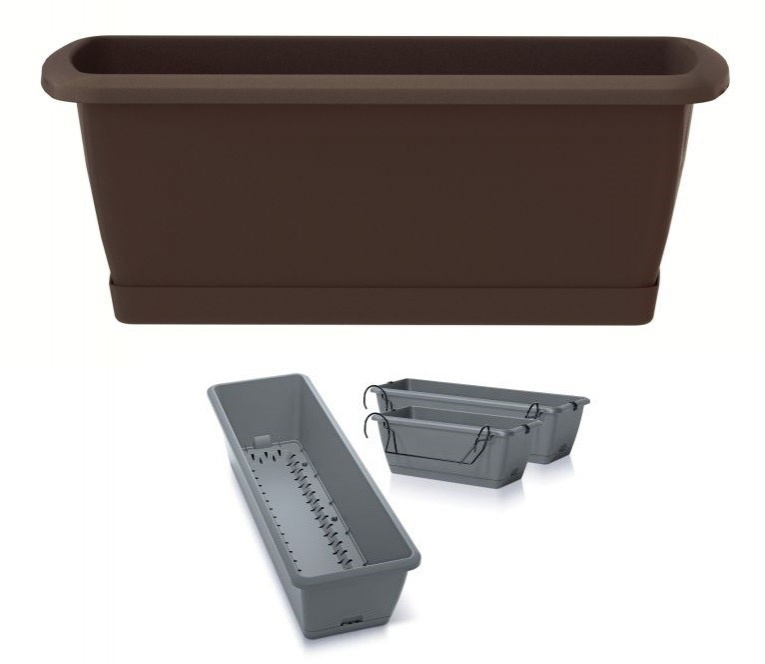 Prosperplast Truhlík se zavlažovacím systémem a držákem RESPANA EASYCARE 59,3 cm - hnědý