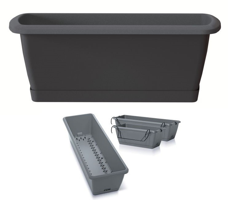 Prosperplast Truhlík se zavlažovacím systémem a držákem RESPANA EASYCARE 59,3 cm - antracit