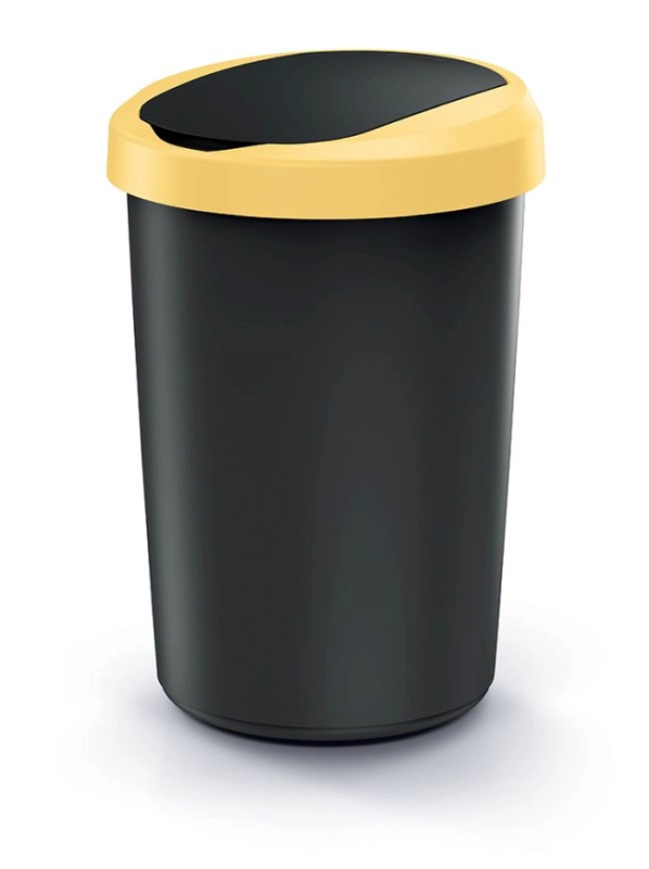 Prosperplast Odpadkový koš COMPACTA R FLAP recyklovaný černý s světle žlutým víkem, 40 l