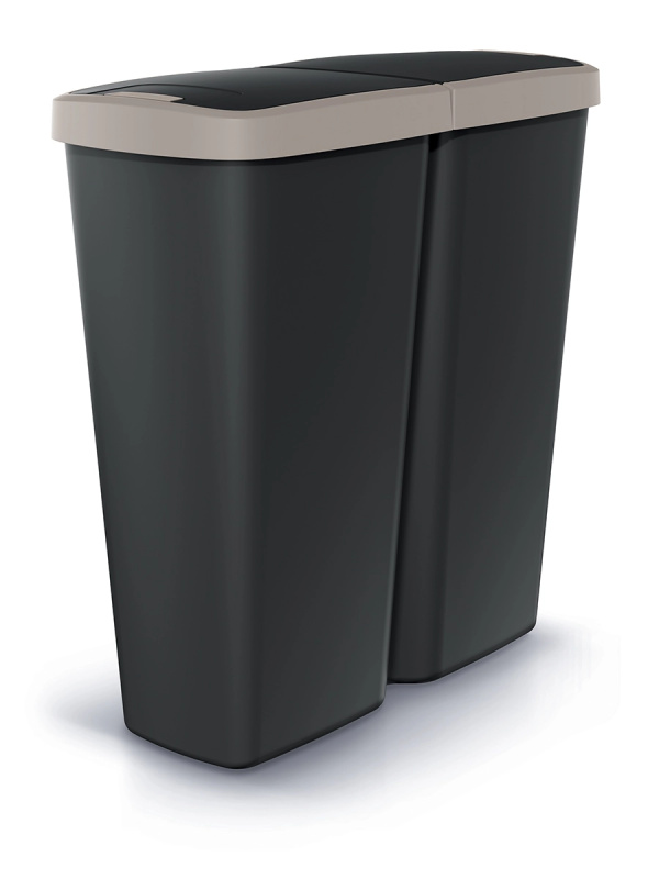 Prosperplast Compacta Q Duo odpadkový koš 50 l – černý se světle šedým víkem