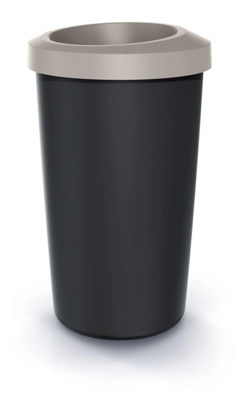 Prosperplast Odpadkový koš COMPACTA R DROP recyklovaný černý s světle hnědým víkem, 35 l