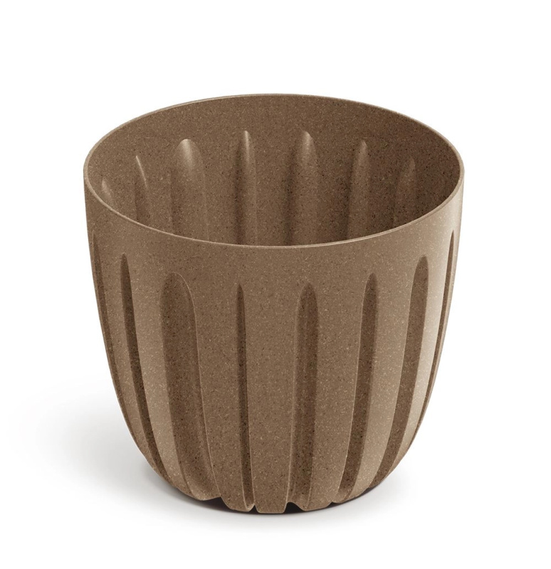 Prosperplast Plastový květináč WARIOS ECO WOOD hnědý matný, 13,8 cm