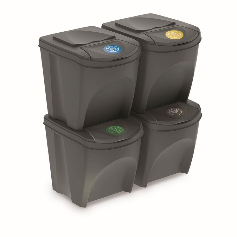 Prosperplast Sada 3 odpadkových košů Sortibox šedý kámen, 4 x 25 l