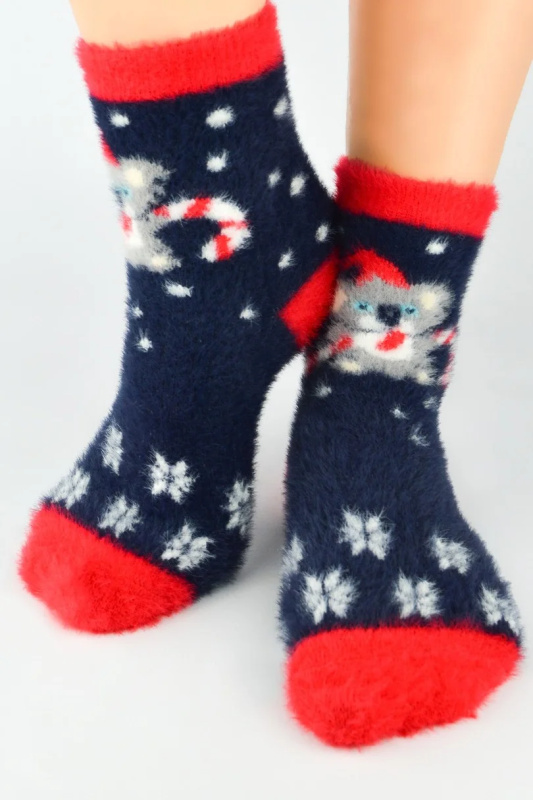Dámské nadýchané ponožky XMAS SB090 tmavě modrá 36-41