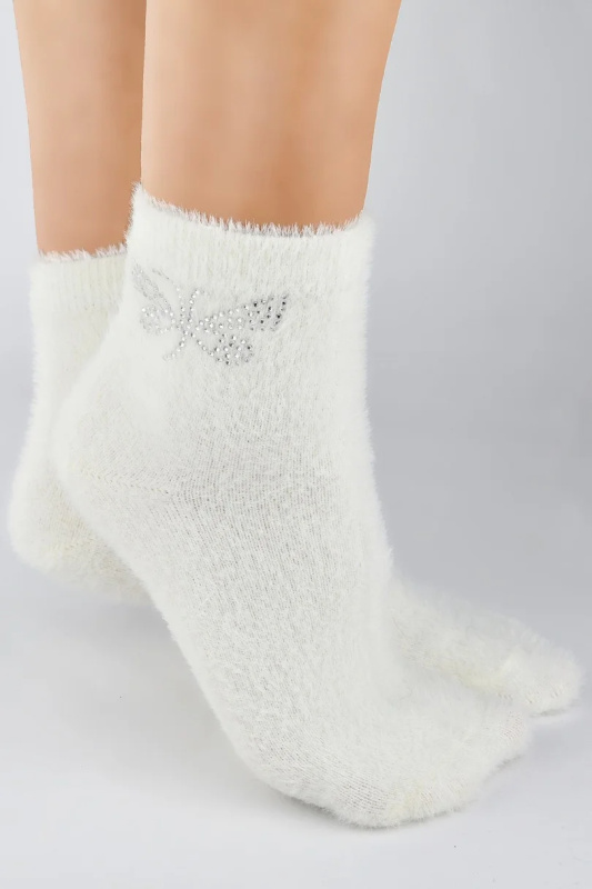 Dámské nadýchané ponožky - Motýl SB104 ECRU 36-41