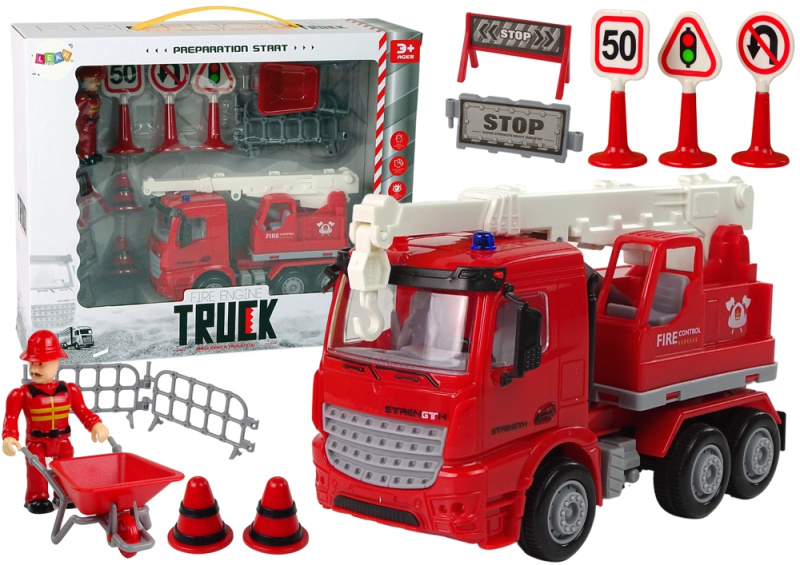 LEANToys Hasičské auto s jeřábem a doplňky
