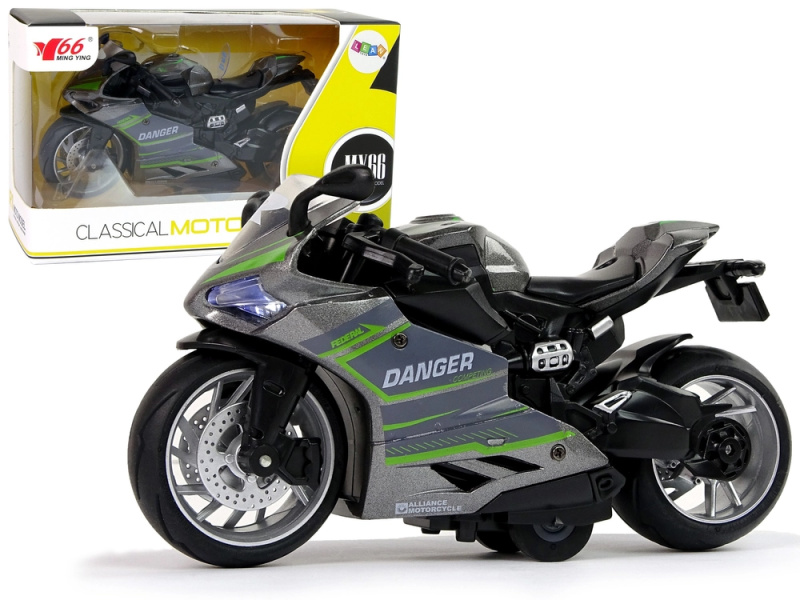 LEAN Toys Sportovní motocykl Šedozelené pruhy zvuková světla se zpětným pohonem 1:12