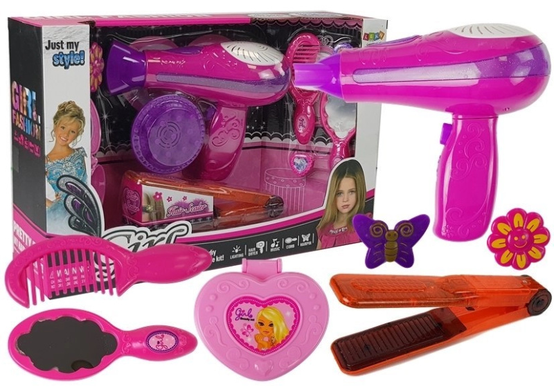 shumee Kosmetický set s příslušenstvím vysoušeč vlasů žehlička růžová