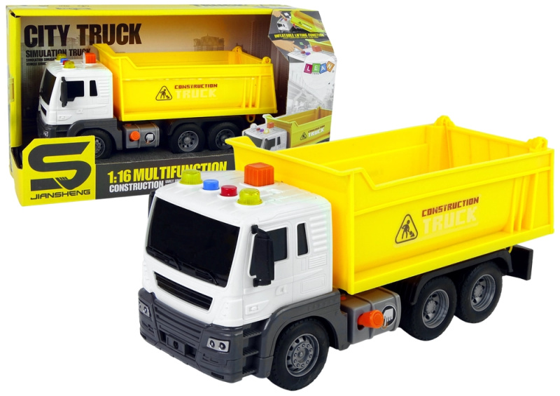 LEAN Toys Sklápěč stavebních vozidel Žlutý výtahový přívěs 1:16