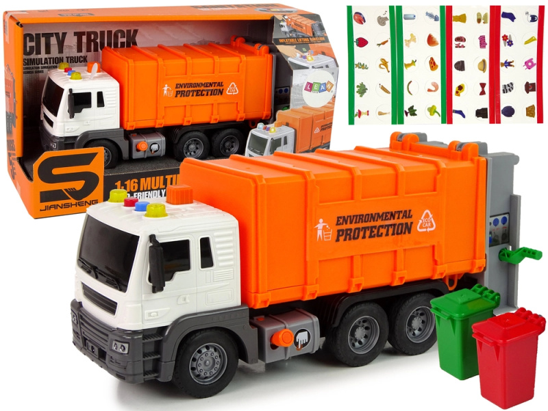 Popelářský vůz s třecím pohonem Zvukové efekty Oranžový 1:16 recyklace