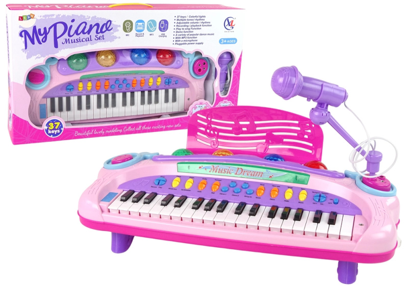 Interaktivní růžový dětský klávesový keyboard s mikrofonem a MP3 – My Piano Musical Set
