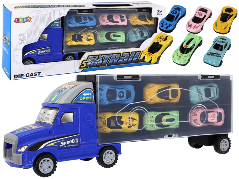LEANToys Import Auto Tir Trailer + 6 vozů Přívěs ve tvaru kufru