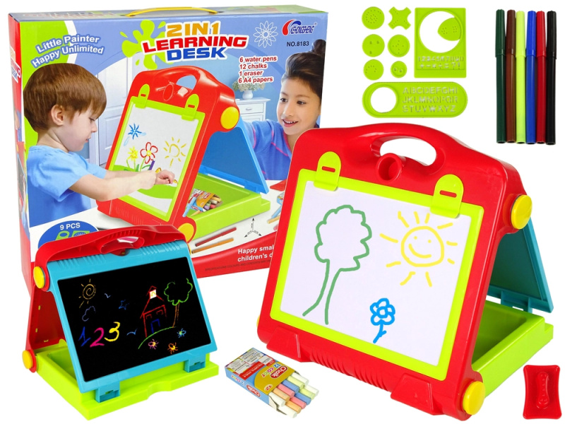 LEANToys Oboustranná tabule 2v1+fixy růžová