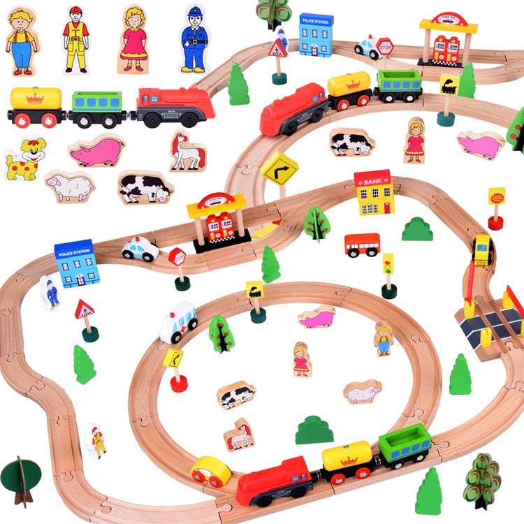 Bigjigs vláčkodráha s venkovskou cestou 80 dílů