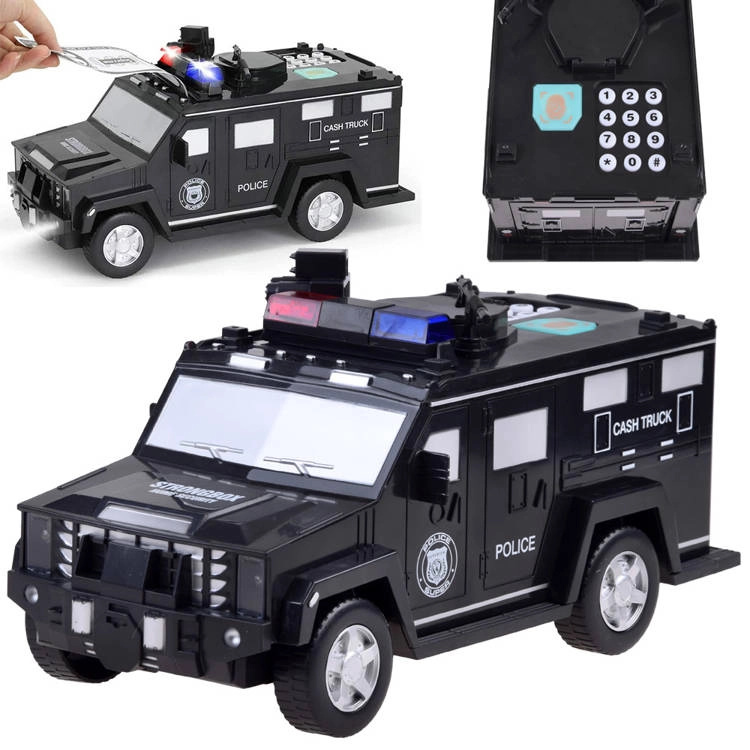 policejní auto – elektronická pokladnička a sejf pro děti – Černá