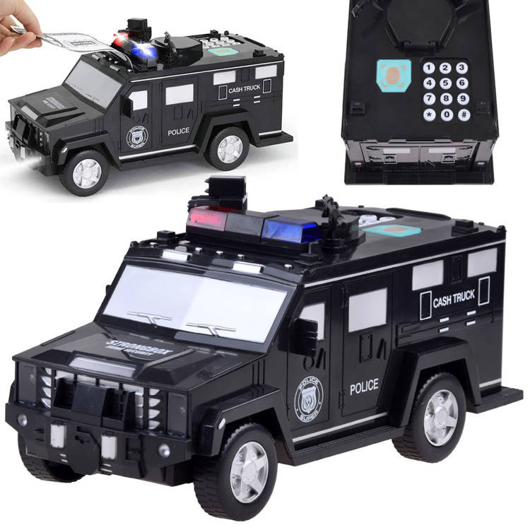policejní auto – elektronická pokladnička a sejf pro děti – Černá