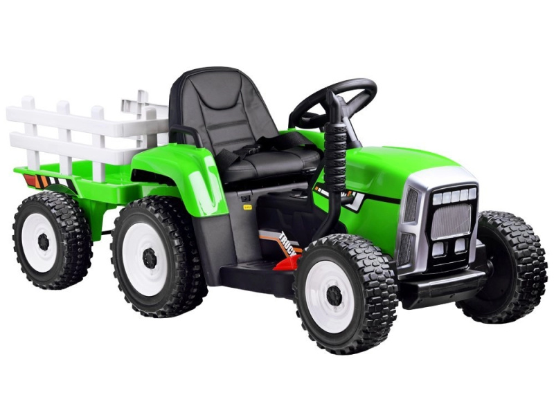 Dětský elektrický traktor s vlečkou zelený