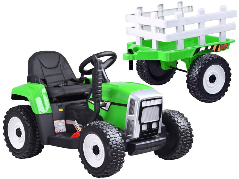 Dětský elektrický traktor s vlečkou zelený