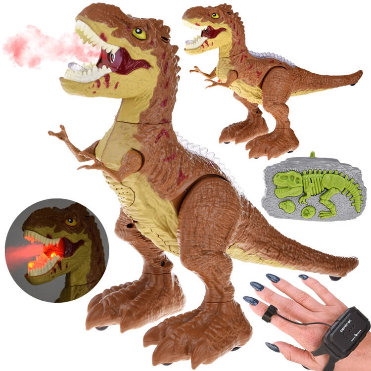 RC dinosaurus ovládaný gesty a dálkovým ovladačem, světla, zvuky a pára – Hnědá