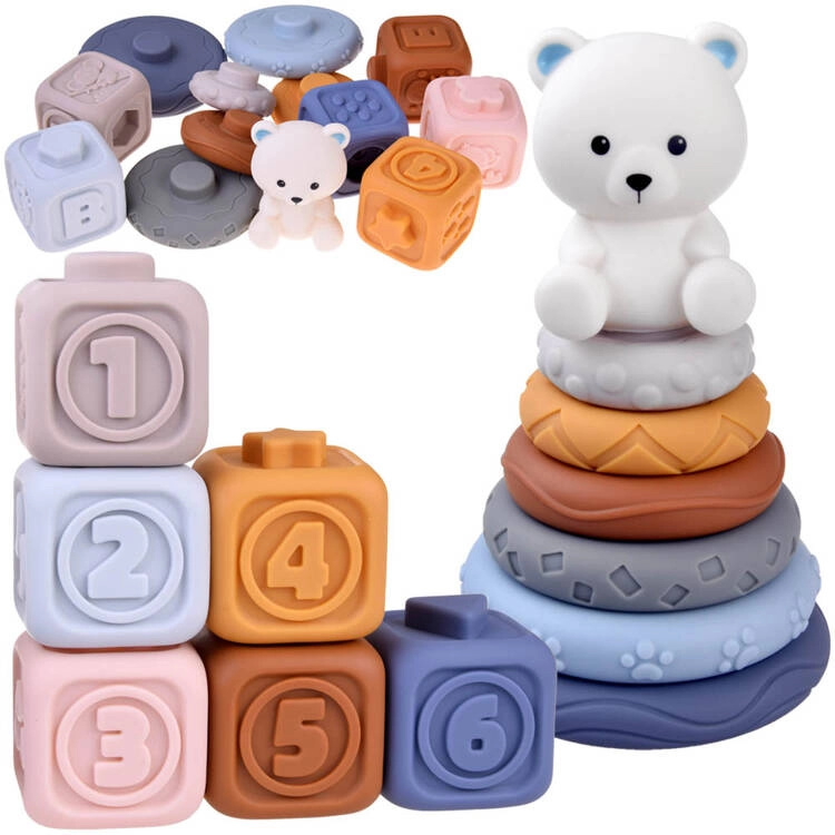 Měkké gumové senzorické bloky pyramidové puzzle s medvídkem ZA4819