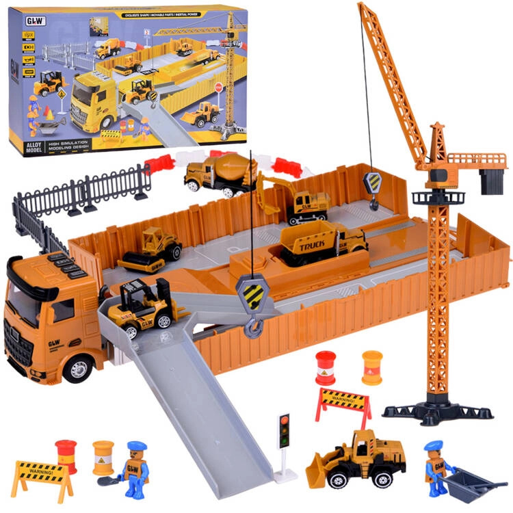 Majlo Toys Rozkládací nákladní auto s jeřábem autíčky a příslušenstvím