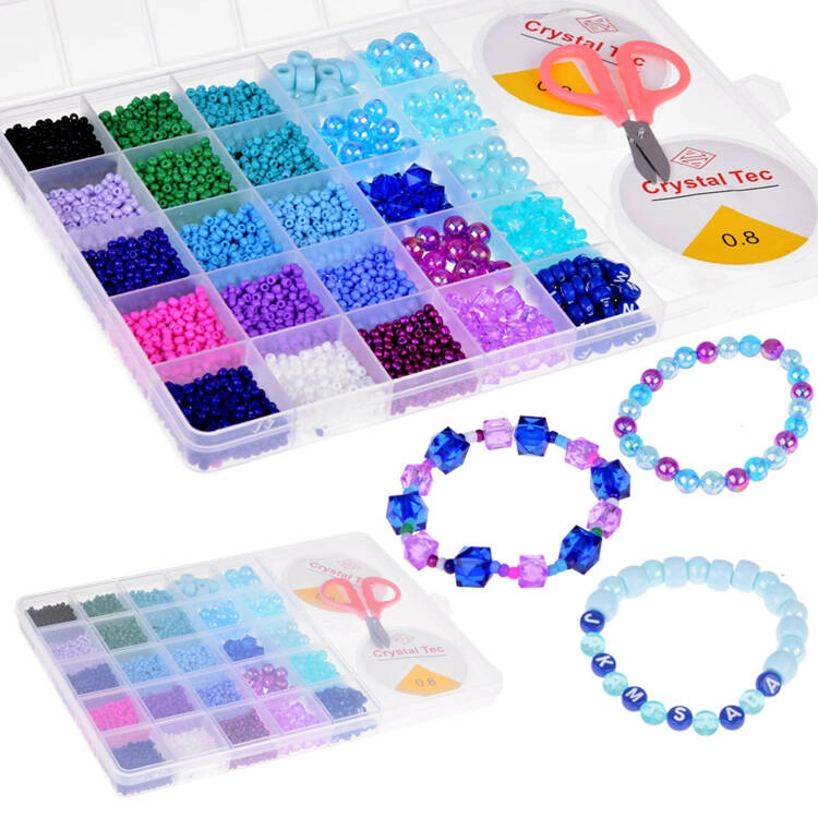 Sada korálků Blue Crystal Beads k výrobě náramků 24 barev