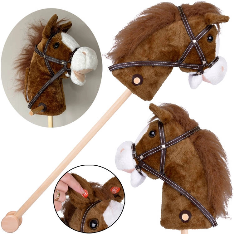 Hobby Horse Interaktivní koník Mustang na tyči se zvuky Tmavě hnědá