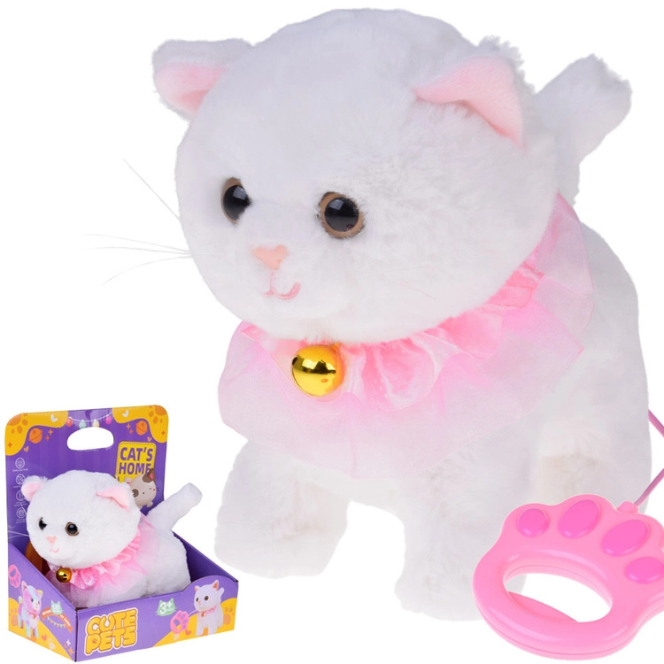 Interaktivní plyšový koťátko na vodítku, chodí, mňouká a vrtí ocáskem
