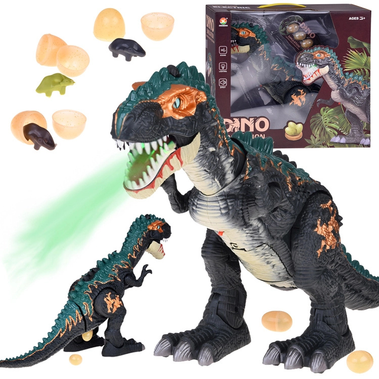 Velký interaktivní dinosaurus T‑Rex s párou, světly a zvuky, klade vajíčka
