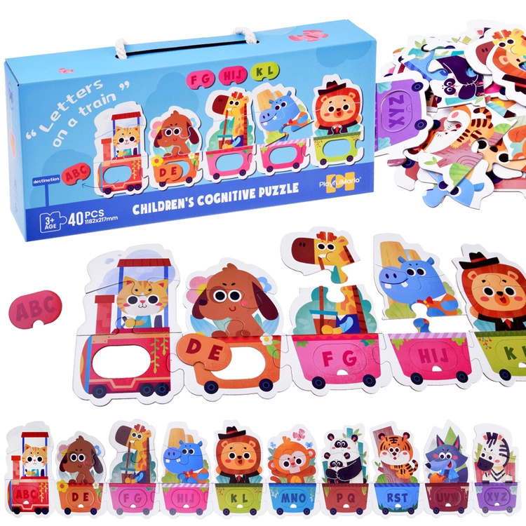 Vzdělávací puzzle vlak s abecedou a zvířátky, 40 dílků